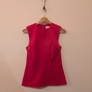 Victoria Beckham Jeans Magenta Pink Crewneck Cotton Peplum Sleeveless Top Size 6